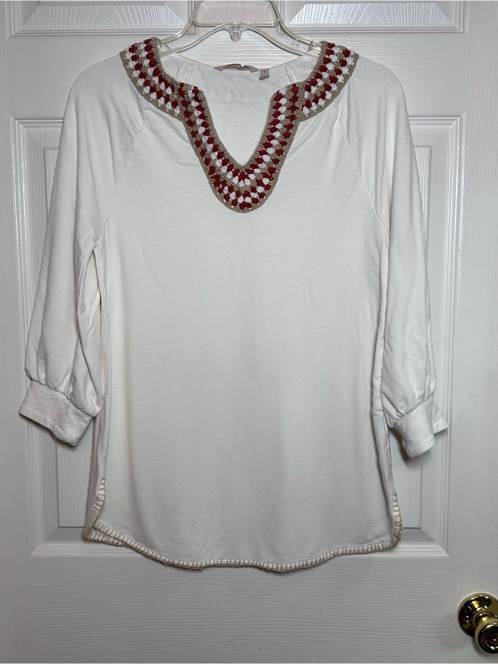 Soft Surroundings Ivory Crochet Neckline Tunic Top Size S Casual Boho Festival